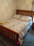 Queen bed frame, box, mattress, and sheets