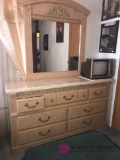 Full-size dresser with mirror wood top.Marble like Finish