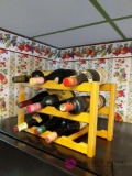 Wooden Wine Rack and Bottles