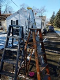 2 Aluminum ladders. 1 wooden ladder