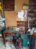 Wooden desk, Chair, cork boards, Radios, Wooden Stand