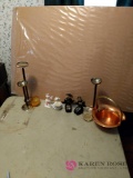 Assortment of figurines and Copper pot