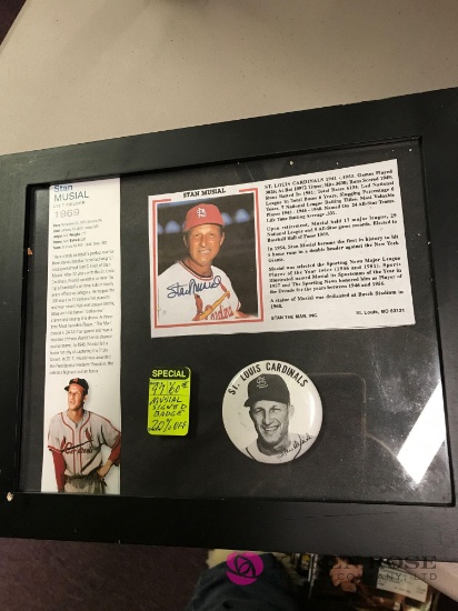 Framed Stan Musial tribute and badge