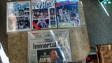 3 vintage baseball magazines and the Sun newspaper