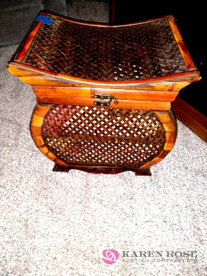 Wooden wicker storage basket
