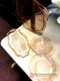 Four pieces of pink Depression glass