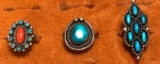 3 turquoise rings