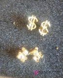14-karat gold earrings teddy bear and dollar signs