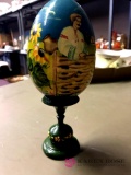 Vintage painted egg with stand