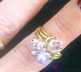 Ladies 10 karat gold ring with pink stones