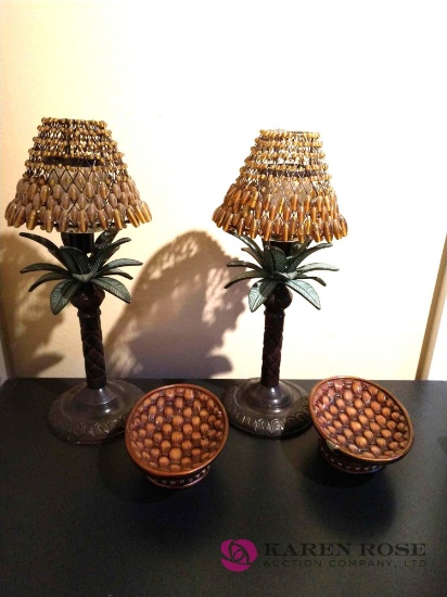 2 votive lamps and matching soap dishes