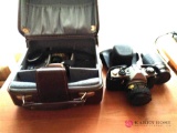 Pentax camera with case and accessories