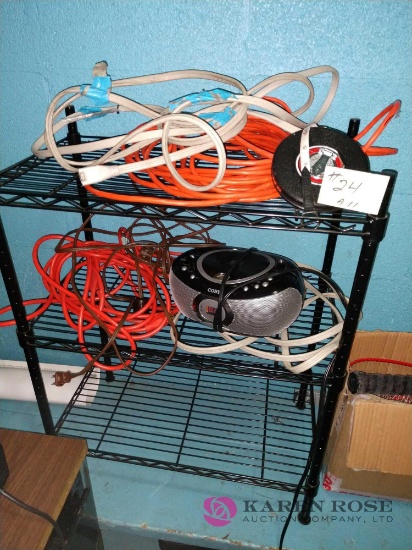rack with 4 extension cords radio and Tatum measure