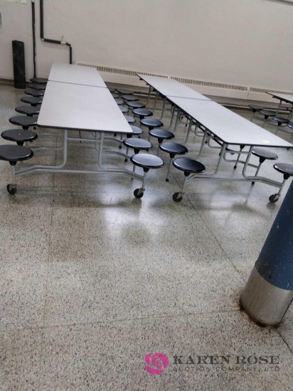 Two 12ft folding cafeteria tables with seats