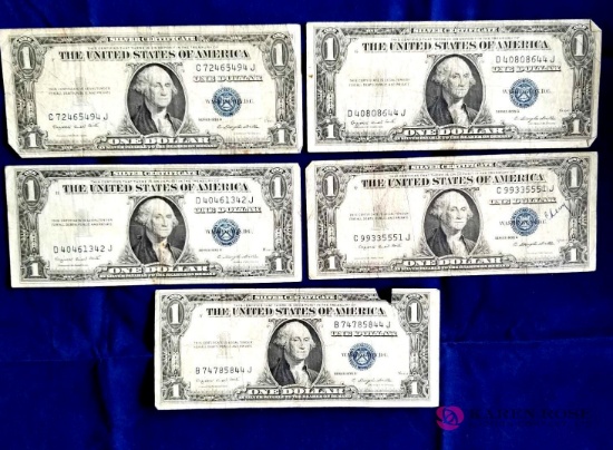 Five One Dollar Silver Certificates