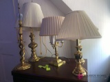 Lot of five brass table lamps