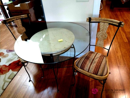 HOLLAND LOC, glass top round table with two chairs