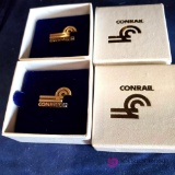 Conrail Railroad Pins With Blue Gemstone Chip.