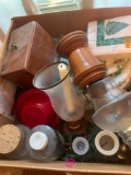 Box lot misc , candle holders, board game