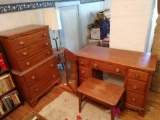 Bedroom lot including dresser, desk, Mirror, lamp table, and stool