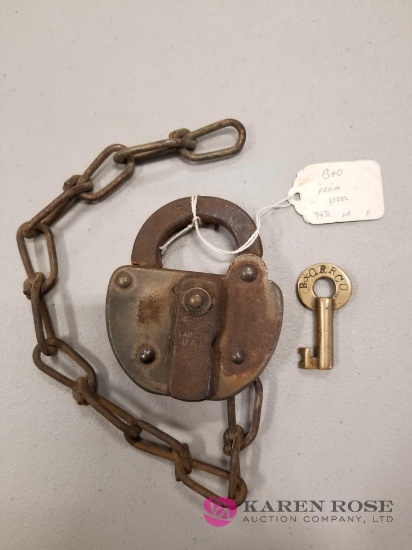 Vintage Chesapeake And Ohio Railroad Lock With Key