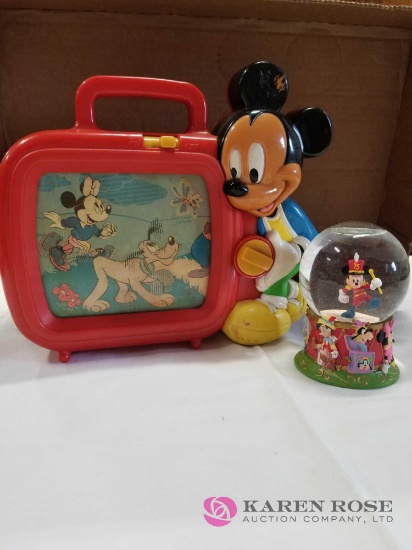 Mickey Snowglobe And Vintage Musical TV