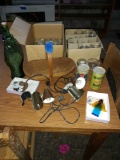 Candles, fish bottle, lamps lot