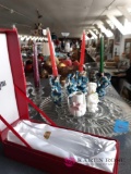 Angel figurines, candle stick holders and atlantis crystal vase