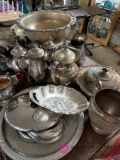 Silver plate teapots and punch bowl