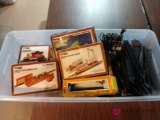 Assorted HO train parts, track, transformer and miscellaneous