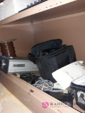 Shelf of professional camera equipment