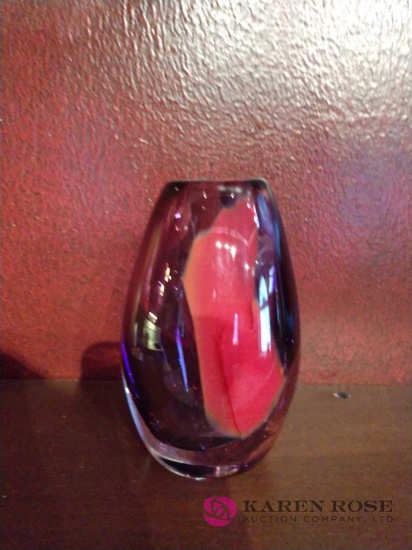 6 inch tall hand blown glass vase