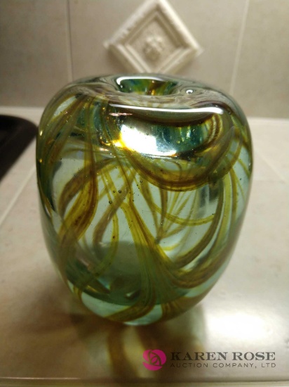 Signed 5 in glass paperweight