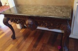 56 by 21 by 30 ornate library marble top table