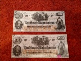 2 Confederate States of America $100 bills