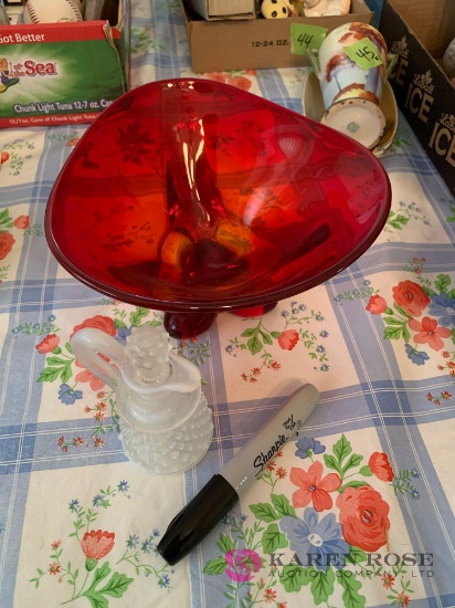 Red glass bowl And perfume bottle