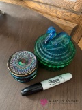 Carnival glass trinket boxes