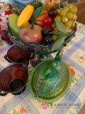 Carnival glass nesting hen fruit bowl