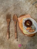 Serving trays large wooden fork and spoon