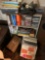 Bookshelf with contents cassette tapes records CDs books