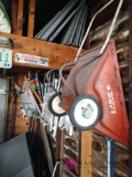 All items on wall and attic including several lawn chairs