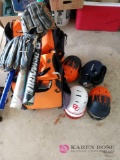 Sporting gear including helmets backpacks bats and mitts
