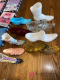 Set of nine unmarked glass slippers