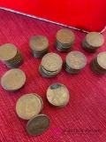 A group of 97 wheat pennies