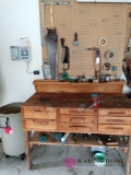 Workbench in garage with contents including back wall