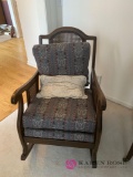 Cane back rocking chair with cushions