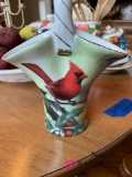 Cardinals in Holly pitcher, basket