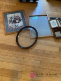 Vintage oval beveled glass frame plus other frames