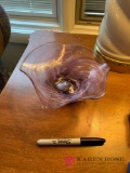 Blown glass purple bowl Signed