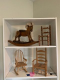 3Miniature doll chairs, riding horse